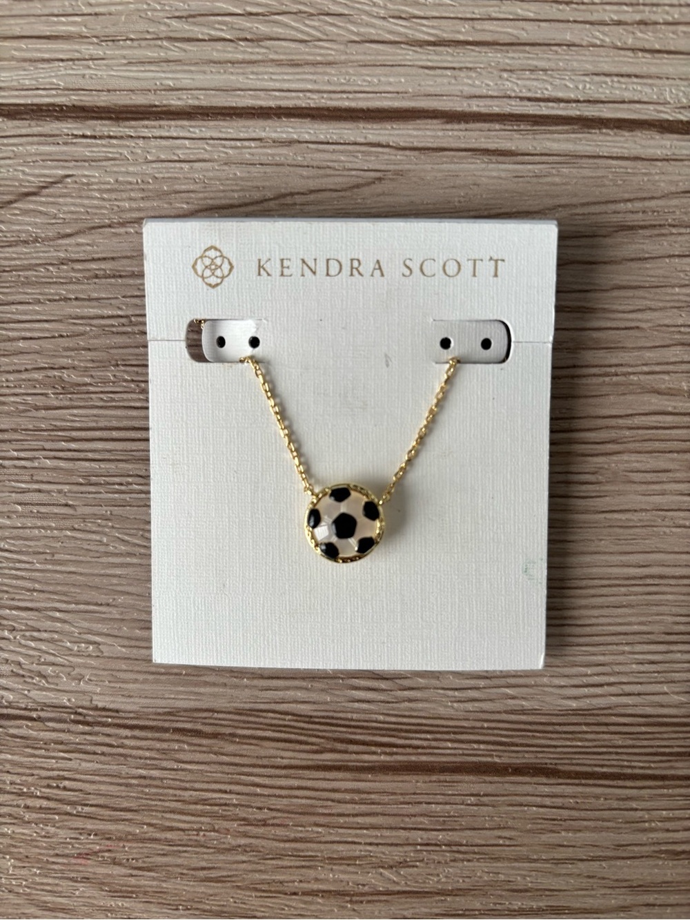 Kendra Scott Gold Necklace with Black and White Soccer Ball Pendant 8’